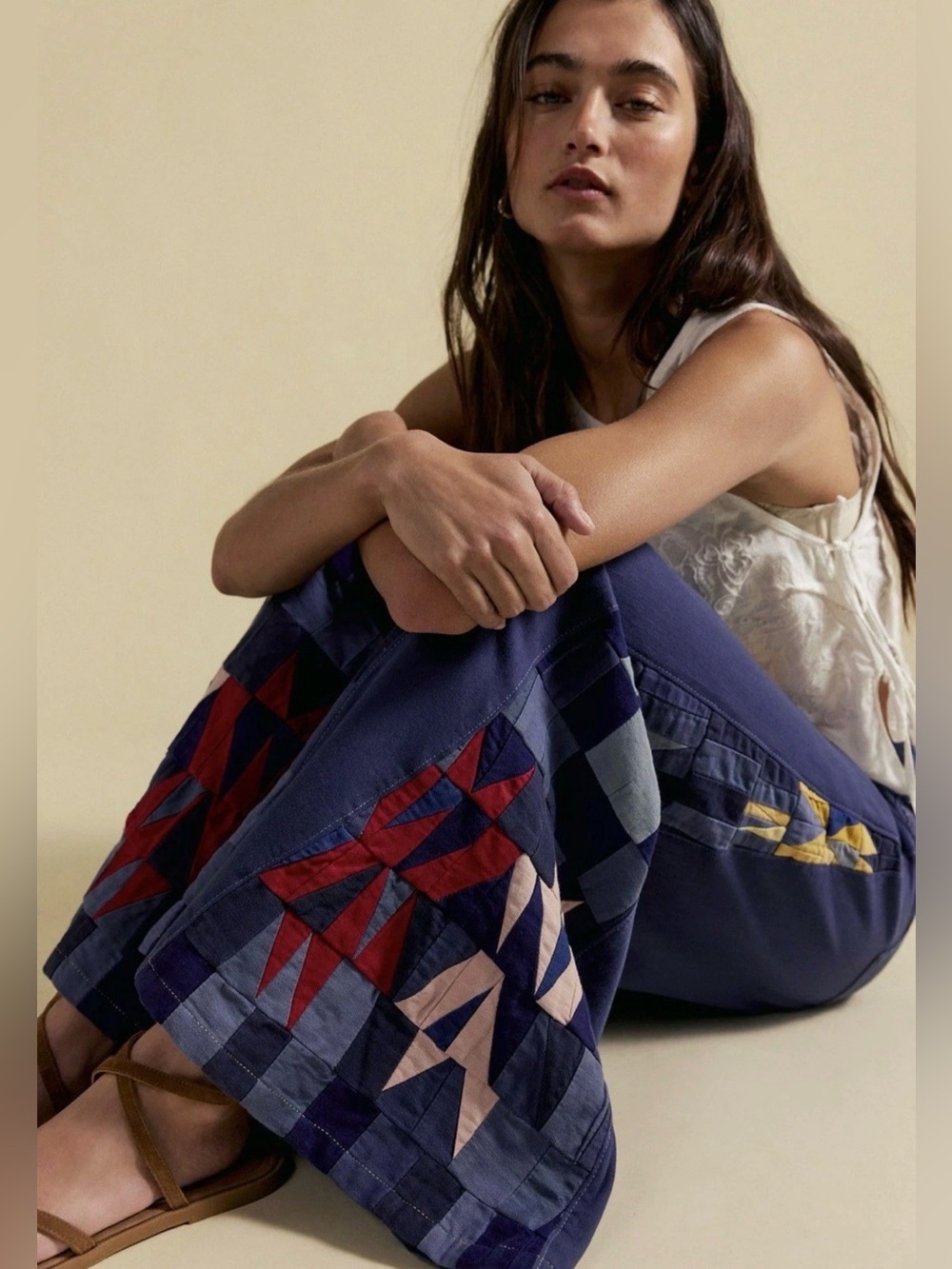 Free People Kaleidoscope Wide Leg Jeans We The Free Patchwork Starry Night - Picture 4 of 7